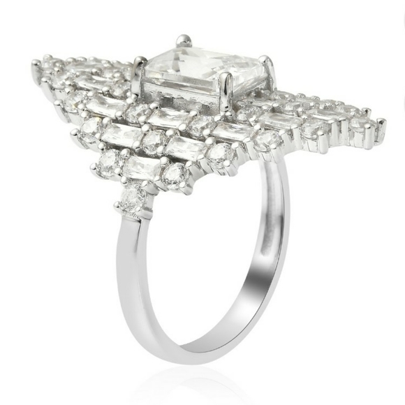 NWT Lustro Stella White Cubic Zirconia Ring in Platinum over Sterling Silver - Picture 11 of 12